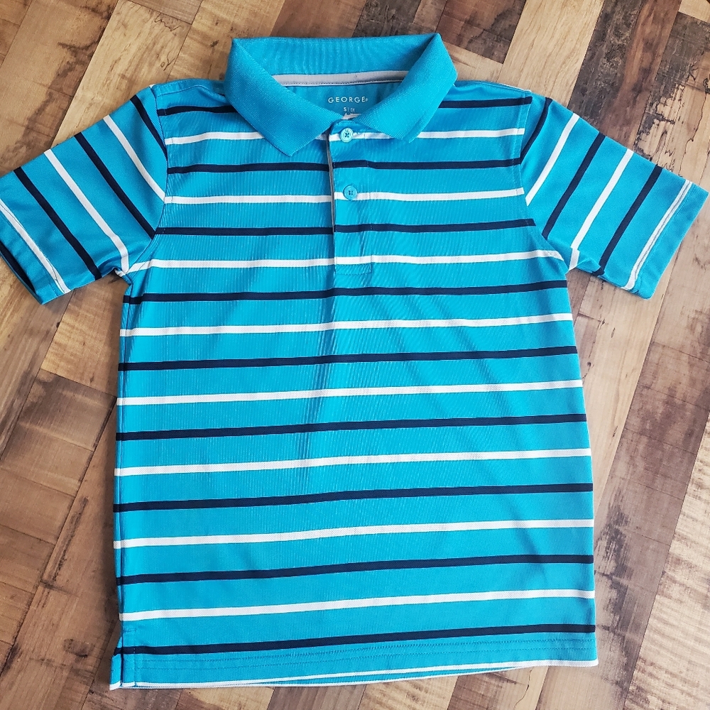 George aqua blue striped polo top short sleeved shirt boys small size 6/7